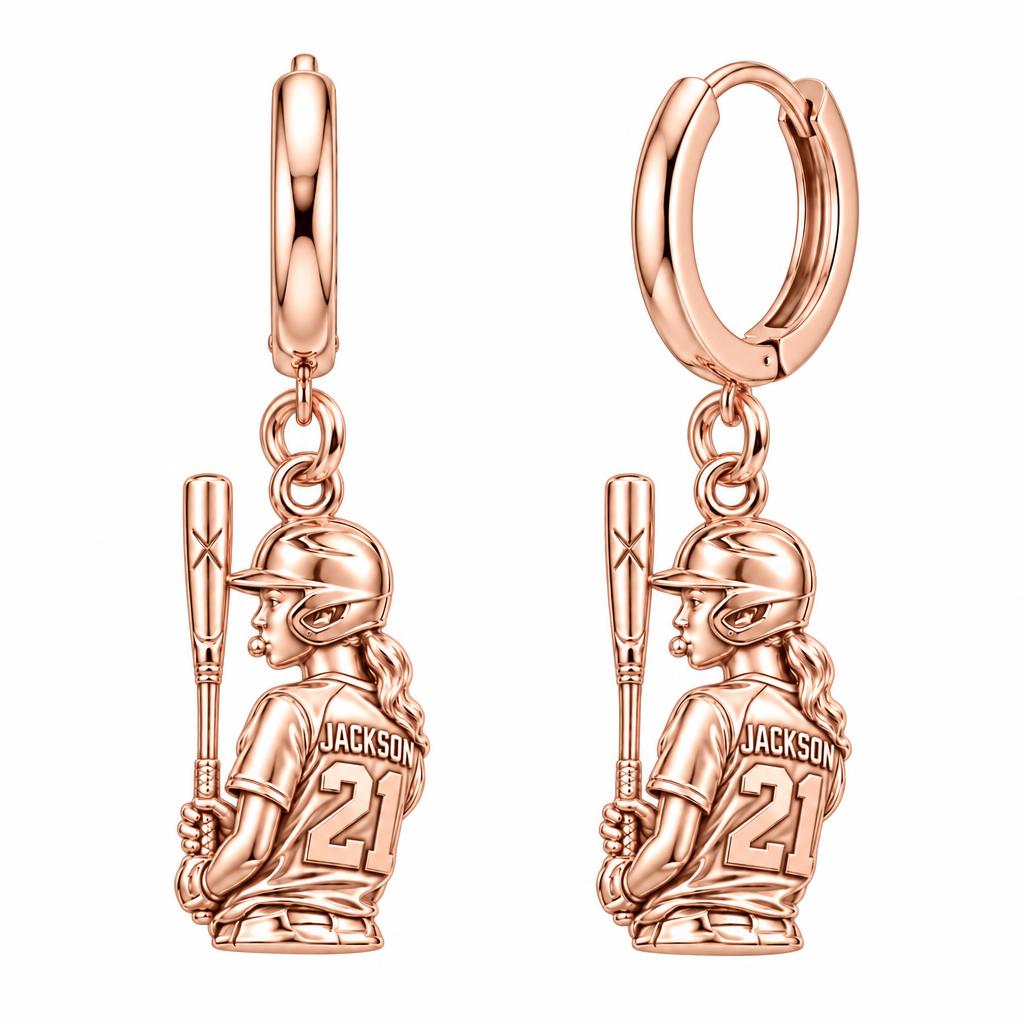 Little Leaguer At Bat Huggie Charm Earrings – rose gold, front view