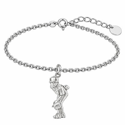 Little Leaguer at the Ready Charm Bracelet Set – silver, front view