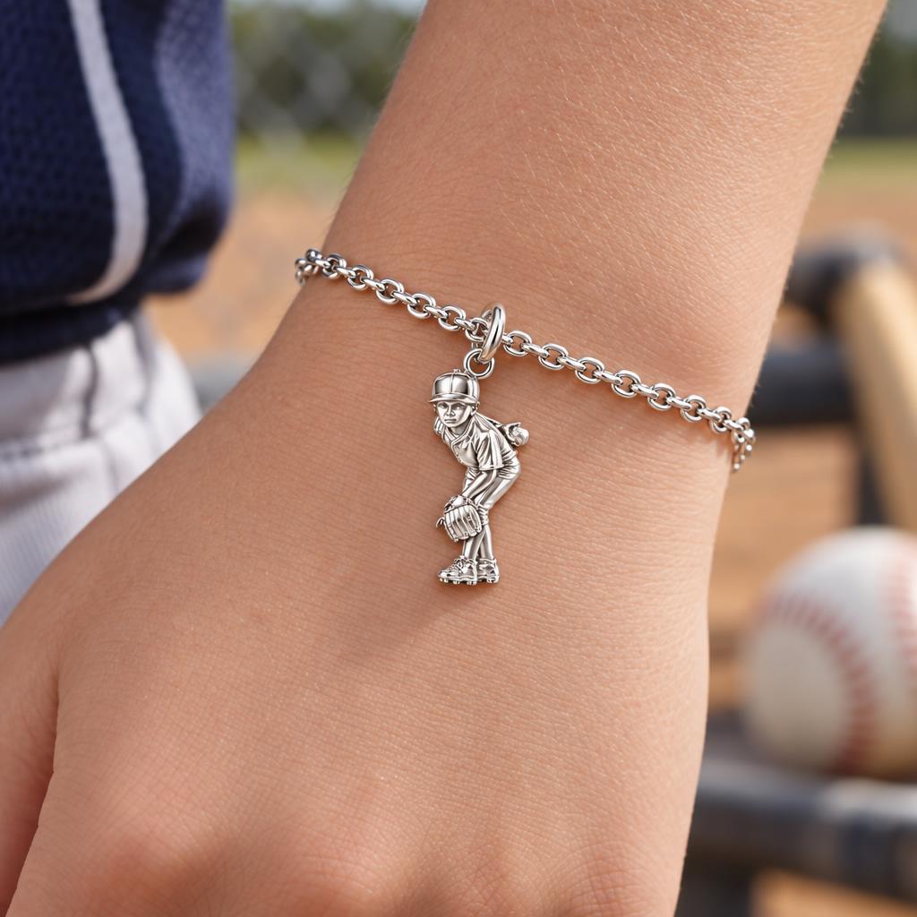 Little Leaguer at the Ready Charm Bracelet Set – worn / in use
