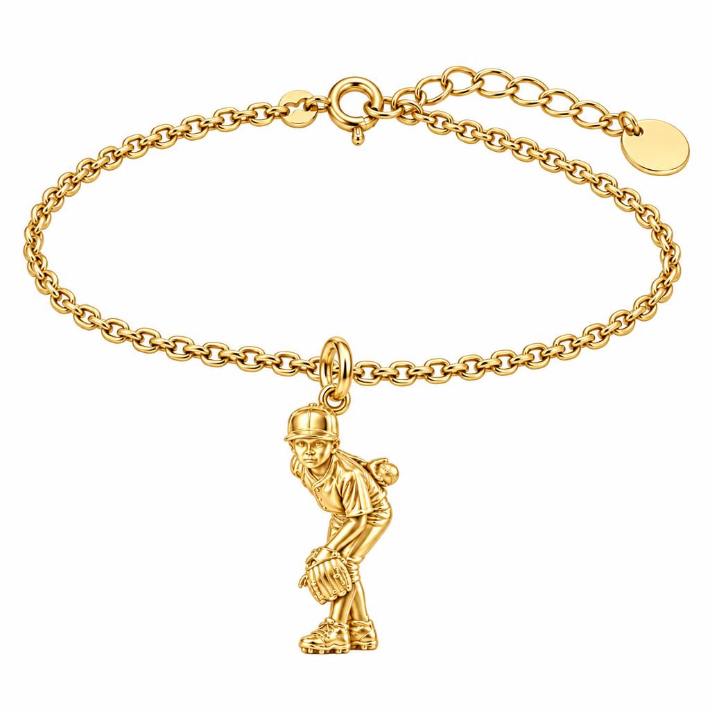 Little Leaguer at the Ready Charm Bracelet Set – 18K gold, front view