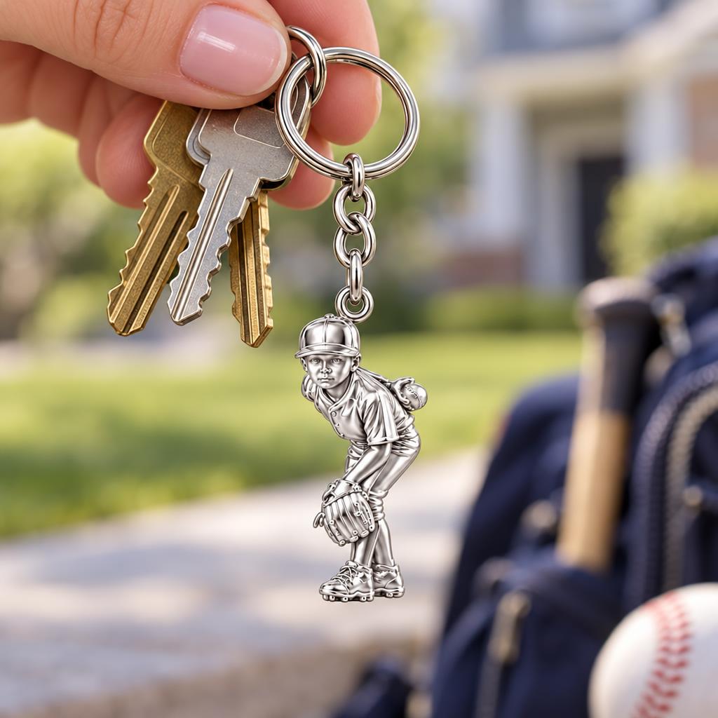 Little Leaguer at the Ready Charm Keychain – worn / in use