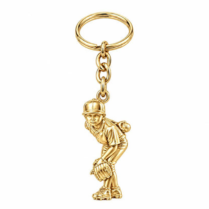 Little Leaguer at the Ready Charm Keychain – 18K gold, front view