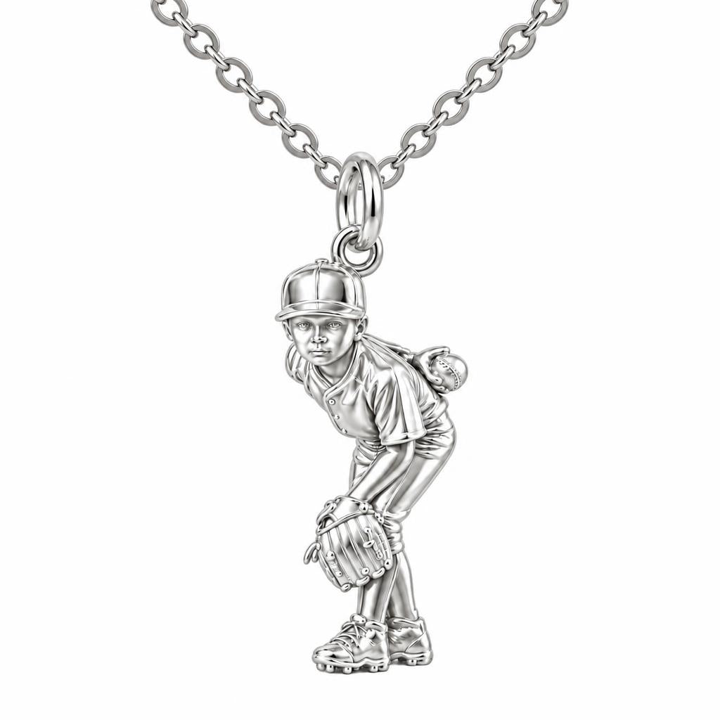 Little Leaguer at the Ready Charm Necklace Set – silver, front view
