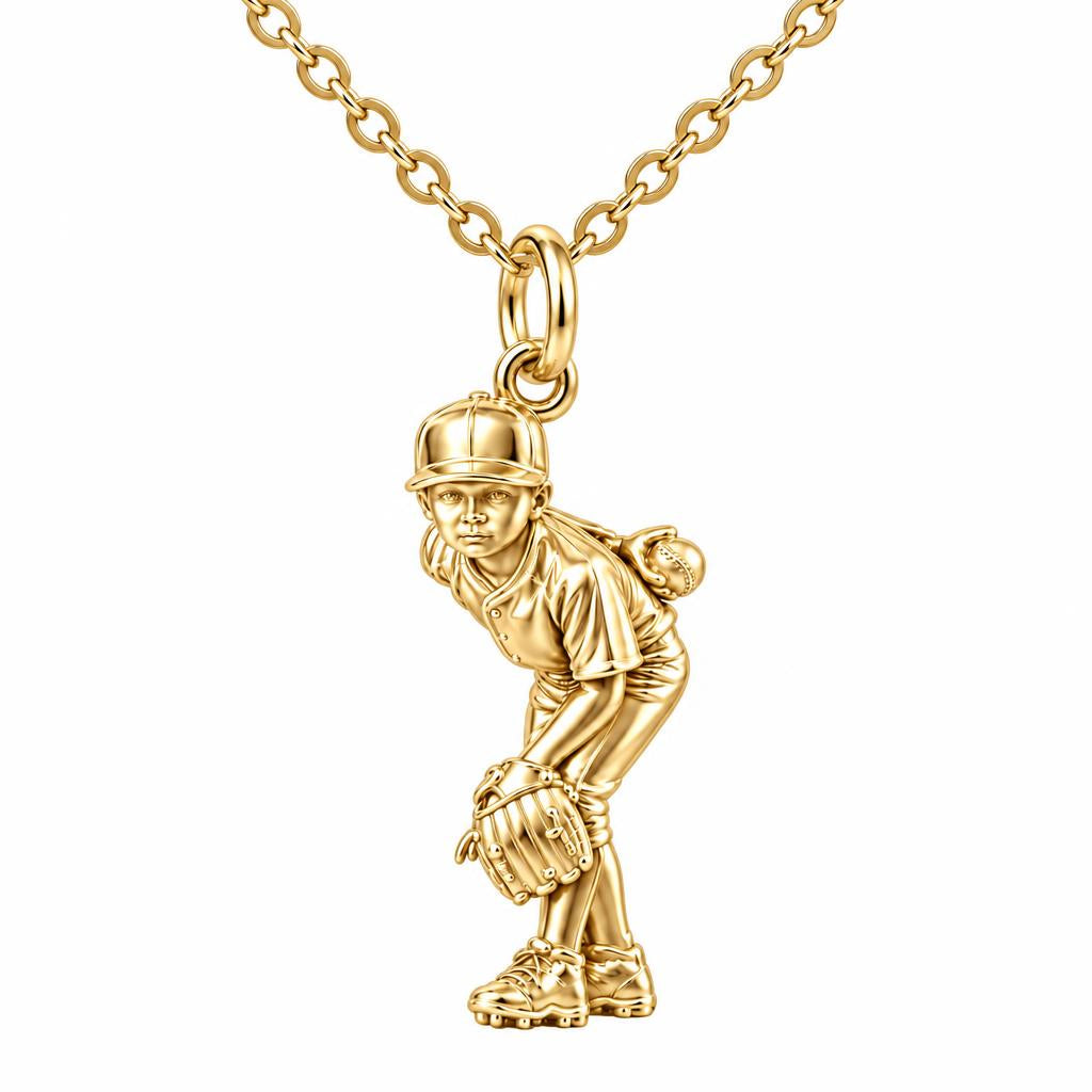 Little Leaguer at the Ready Charm Necklace Set – 18K gold, front view