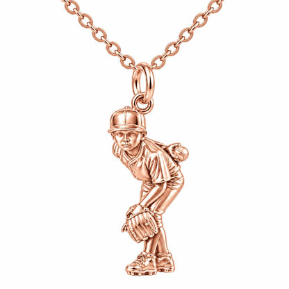 Little Leaguer at the Ready Charm Necklace Set – rose gold, front view