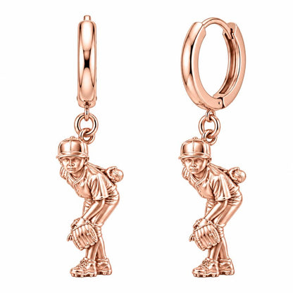 Little Leaguer at the Ready Huggie Charm Earrings – rose gold, front view