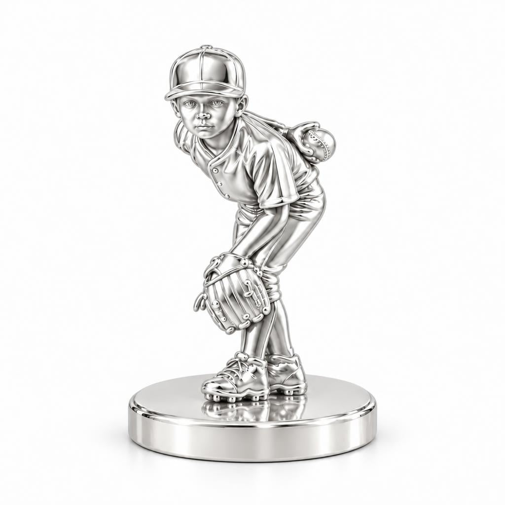 Little Leaguer at the Ready Keepsake Plaque – silver, front view