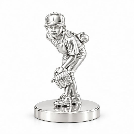 Little Leaguer at the Ready Keepsake Plaque – silver, front view