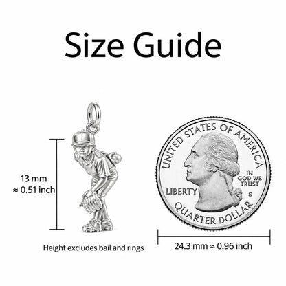 Little Leaguer at the Ready Keepsake Plaque – size guide, 13 mm charm next to a quarter