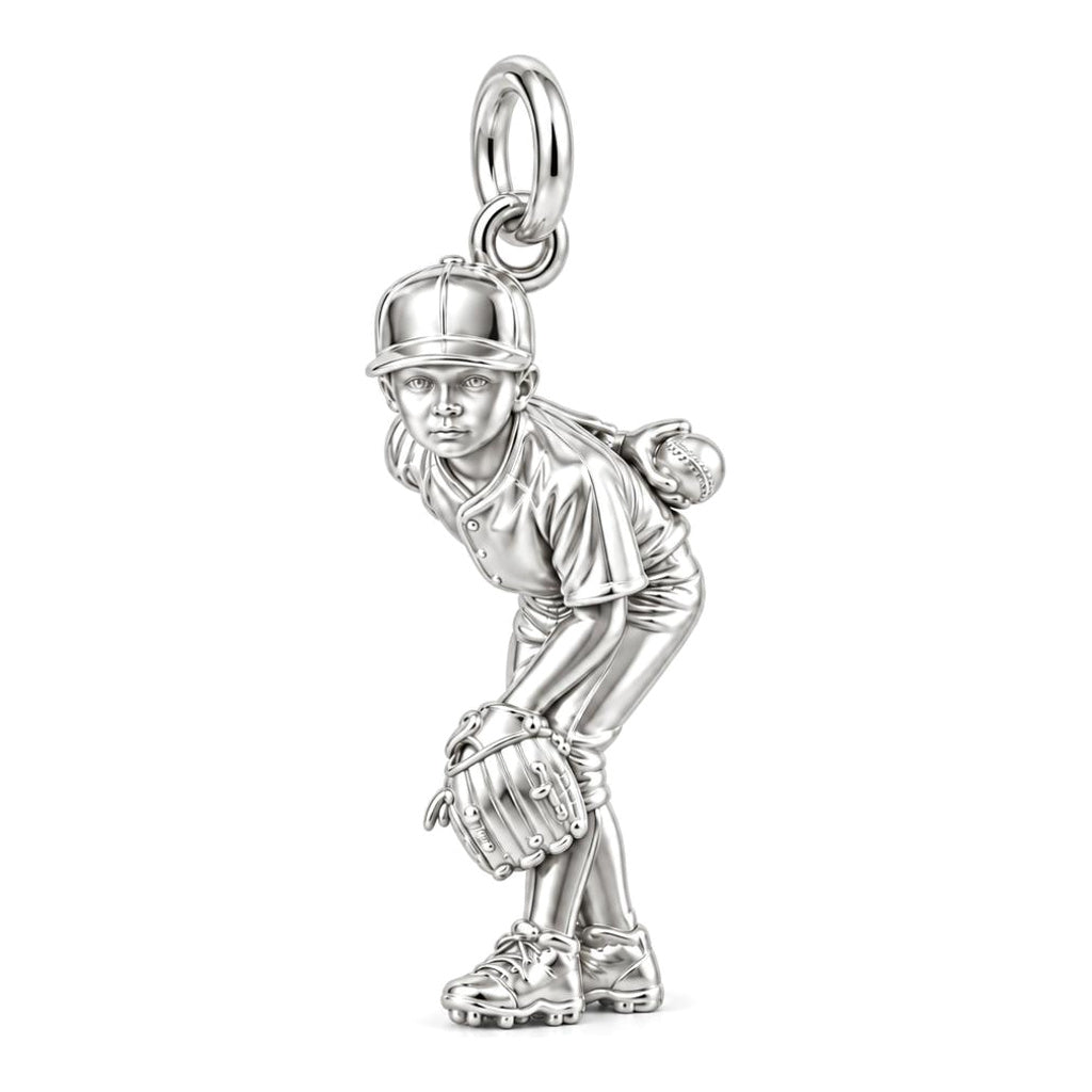 Little Leaguer Charm Bracelet – Personalized Sports Mom Gift – silver charm, front view