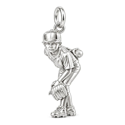 Little Leaguer Charm Bracelet – Personalized Sports Mom Gift – silver charm, front view