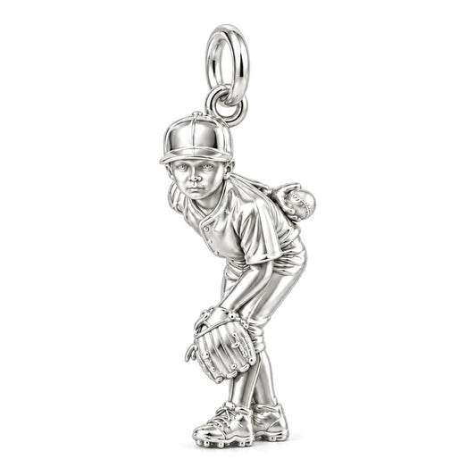 Little Leaguer Charm Bracelet – Personalized Sports Mom Gift – silver charm, front view