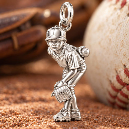 Little Leaguer Charm Bracelet – Personalized Sports Mom Gift – macro detail of the charm