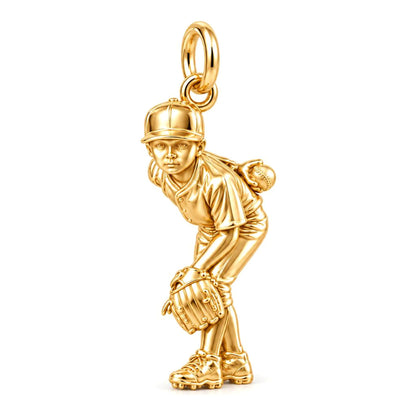 Little Leaguer Charm Bracelet – Personalized Sports Mom Gift – 18K gold charm, front view