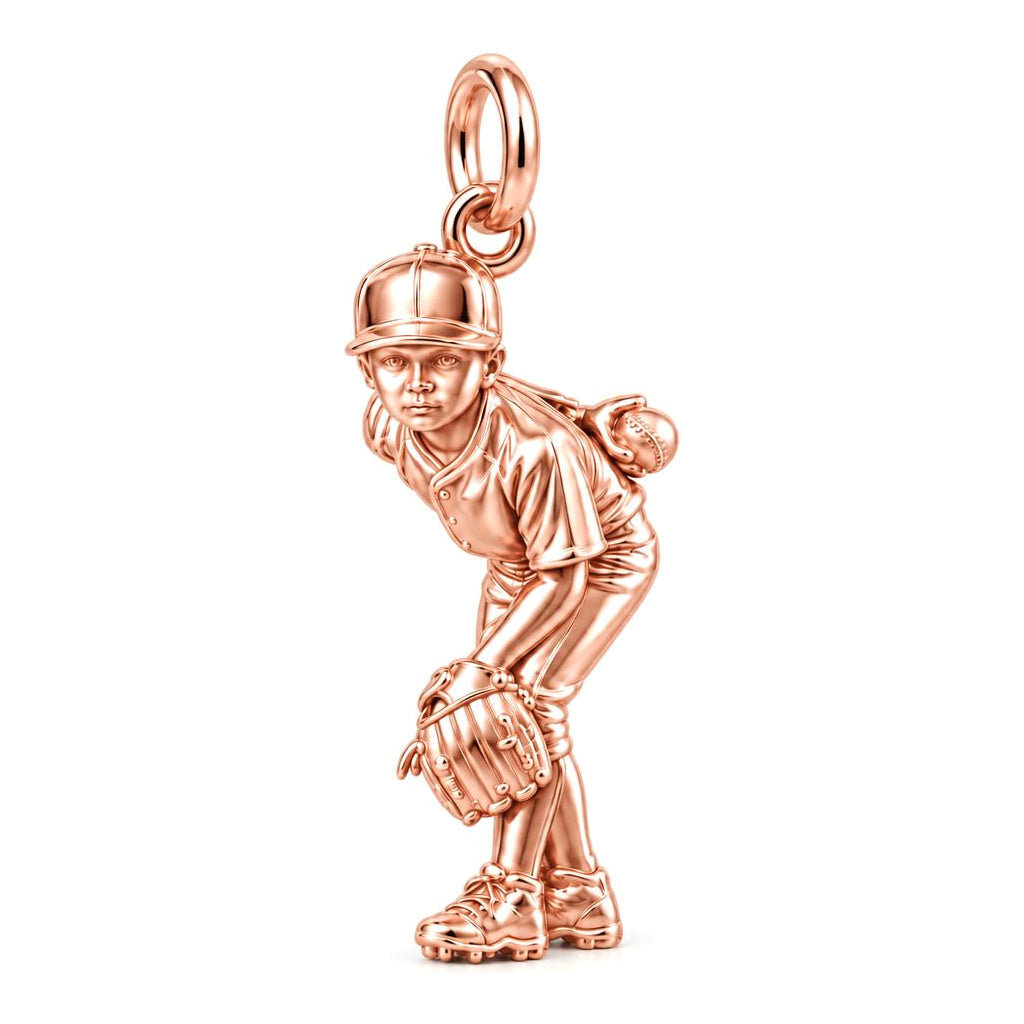 Little Leaguer Charm Bracelet – Personalized Sports Mom Gift – rose gold charm, front view