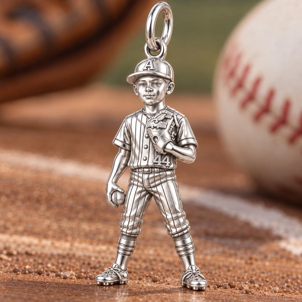 Little Leaguer Dreams Charm Bracelet – Personalized Mom Gift – macro detail of the charm