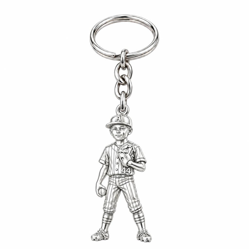 Little Leaguer Dreams Charm Keychain – silver, front view