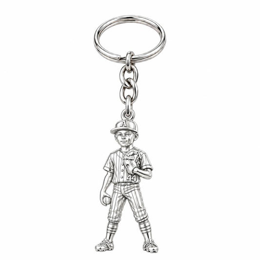 Little Leaguer Dreams Charm Keychain – silver, front view