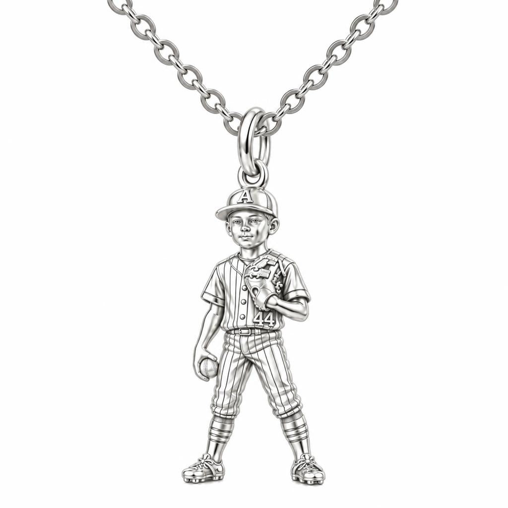 Little Leaguer Dreams Charm Necklace Set – silver, front view