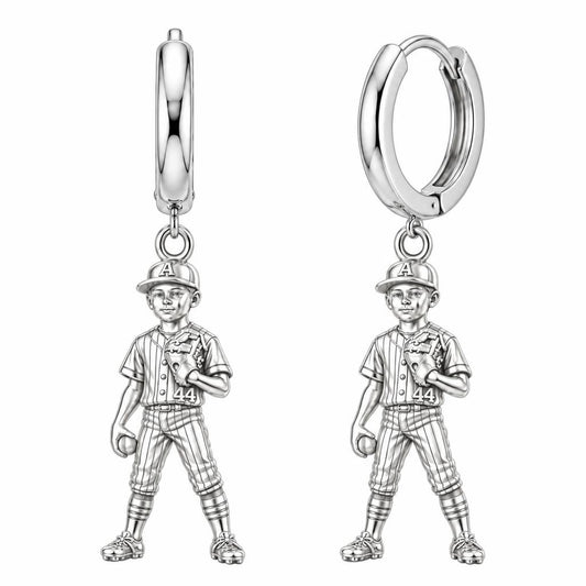 Little Leaguer Dreams Huggie Charm Earrings – silver, front view