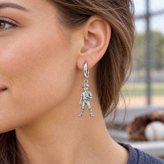 Little Leaguer Dreams Huggie Charm Earrings – worn / in use