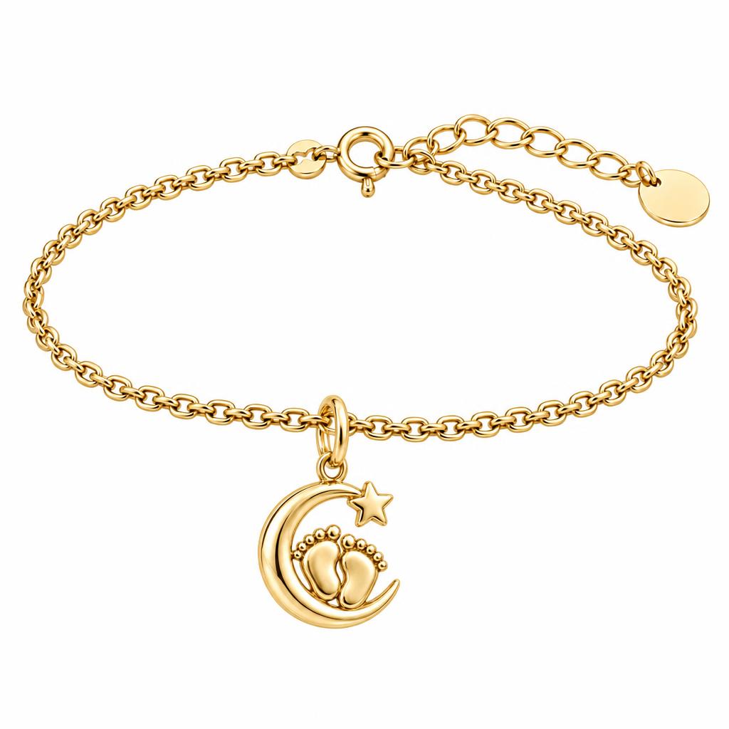 Little Moonsteps Charm Bracelet Set – 18K gold, front view