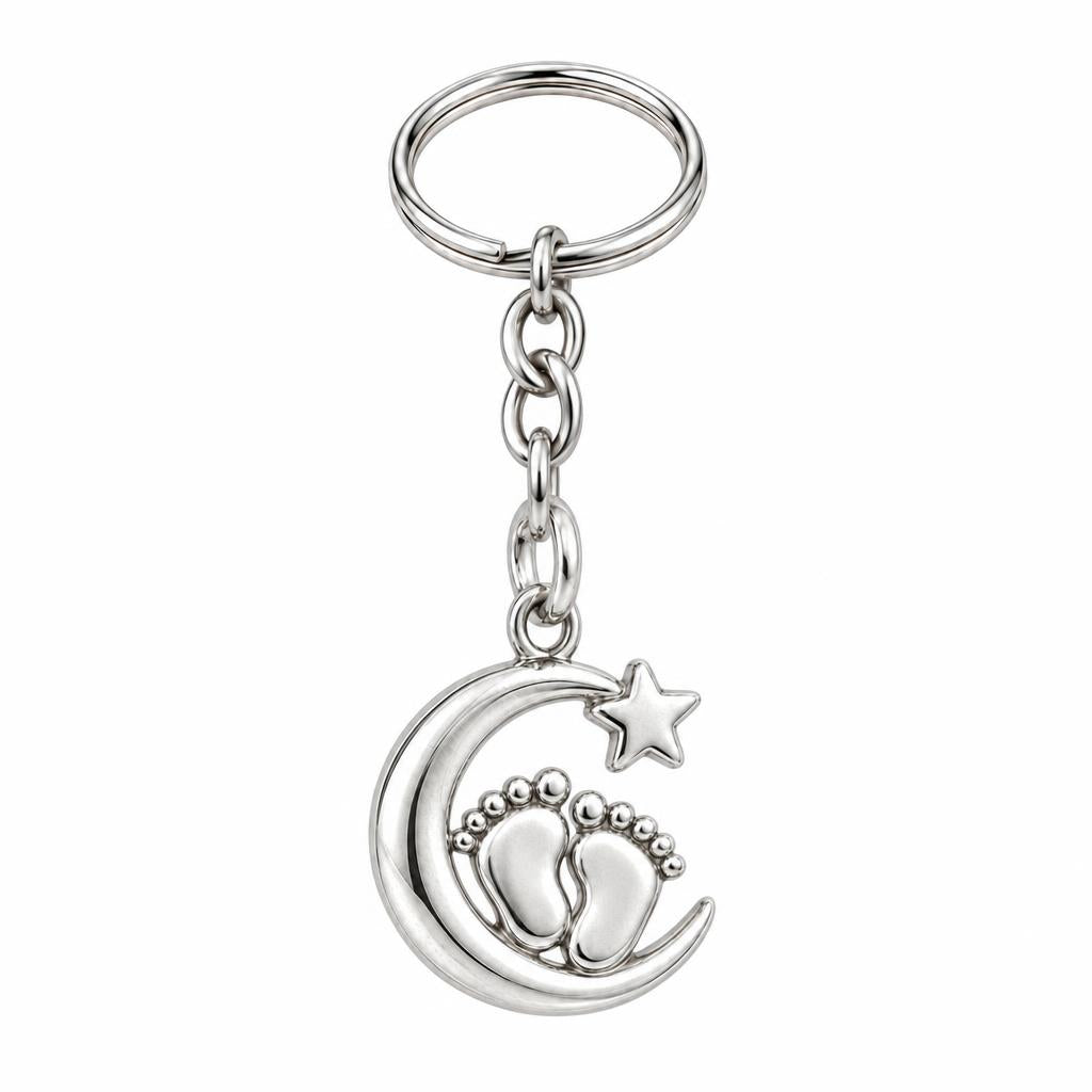 Little Moonsteps Charm Keychain – silver, front view