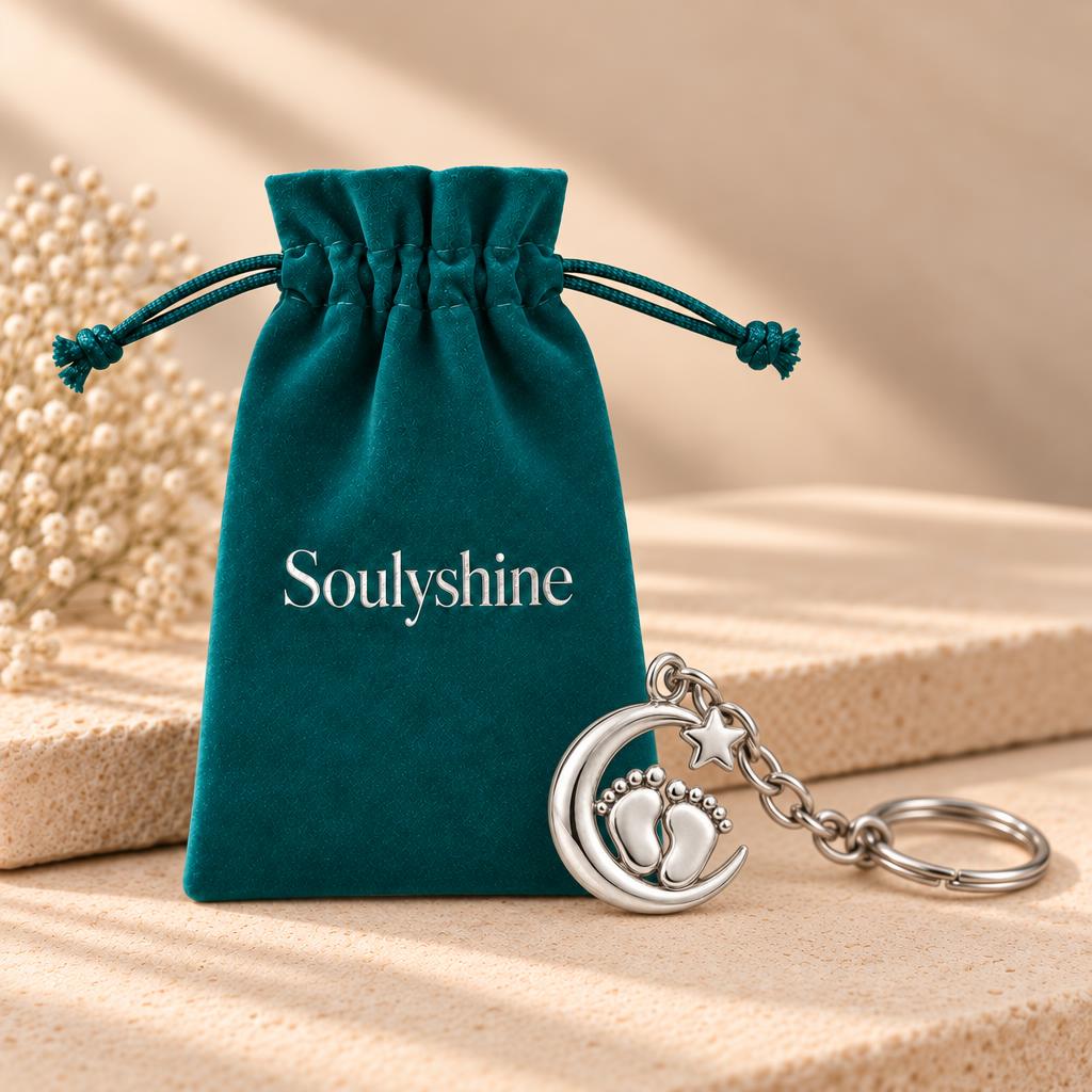Little Moonsteps Charm Keychain – Soulyshine velvet gift pouch
