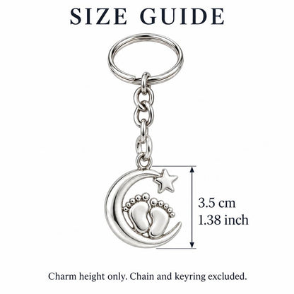 Little Moonsteps Charm Keychain – size guide, 3.5 cm (1.38 in) charm, chain and keyring excluded