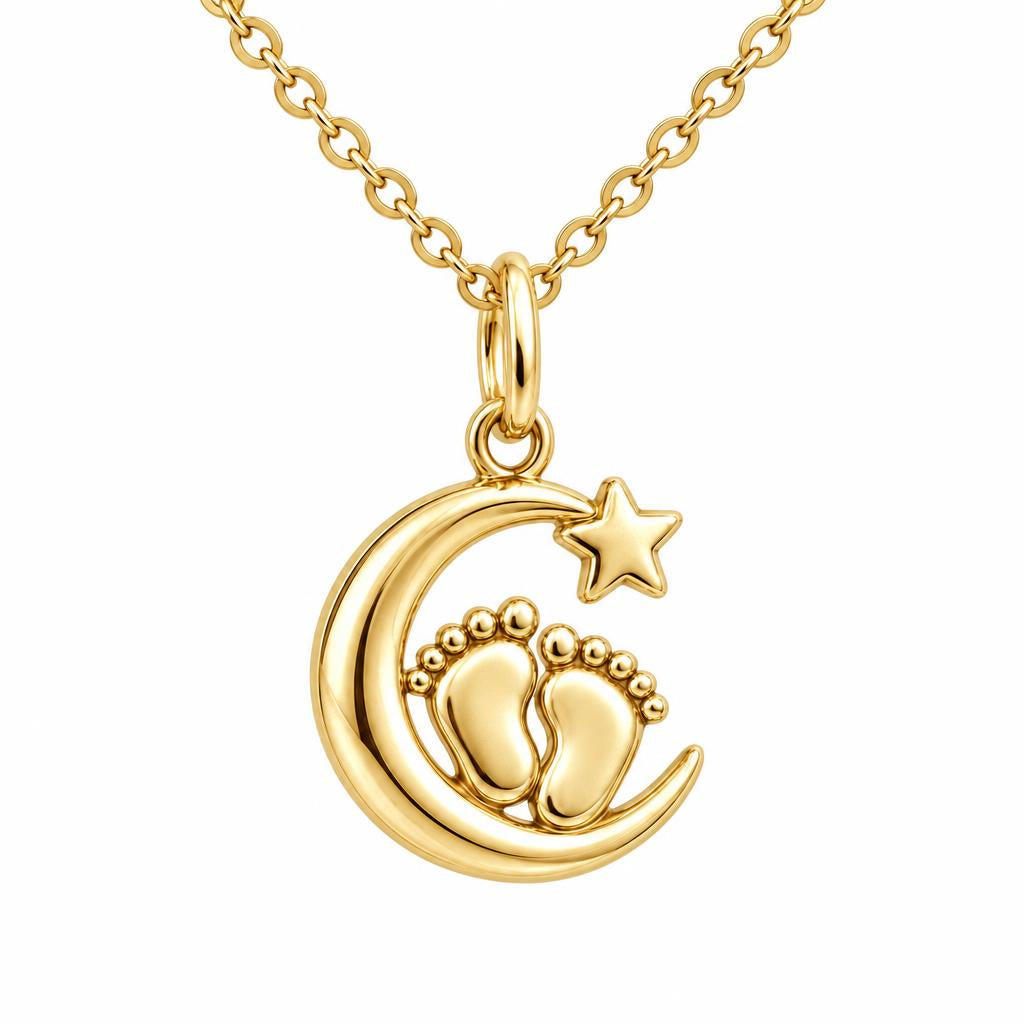 Little Moonsteps Charm Necklace Set – 18K gold, front view