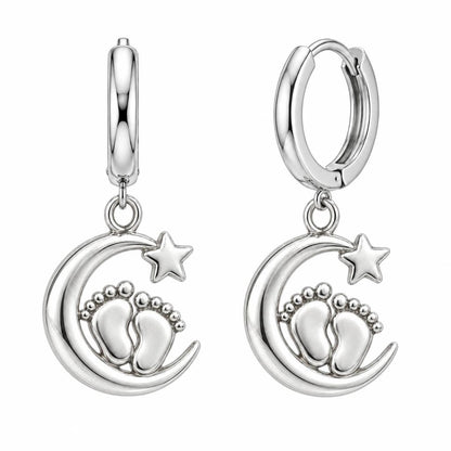 Little Moonsteps Huggie Charm Earrings – silver, front view