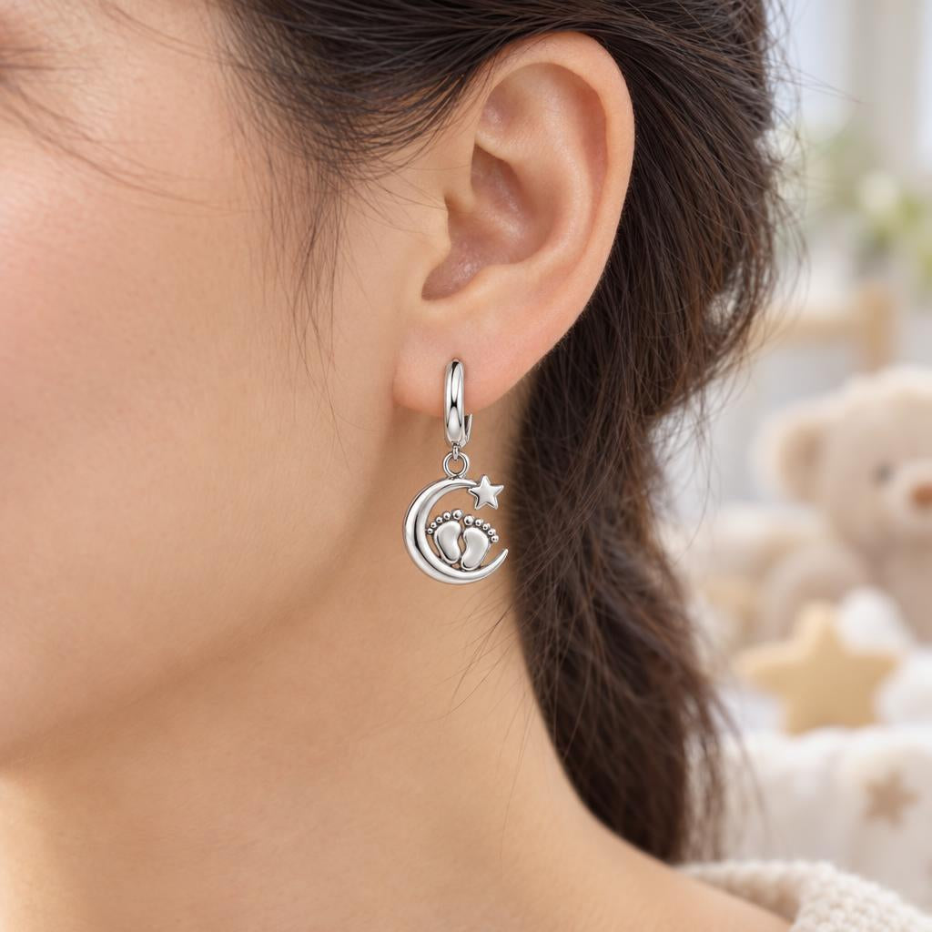 Little Moonsteps Huggie Charm Earrings – worn / in use
