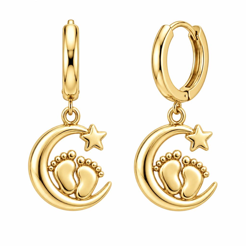 Little Moonsteps Huggie Charm Earrings – 18K gold, front view
