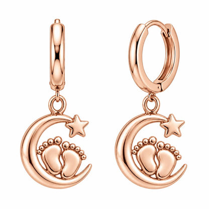 Little Moonsteps Huggie Charm Earrings – rose gold, front view