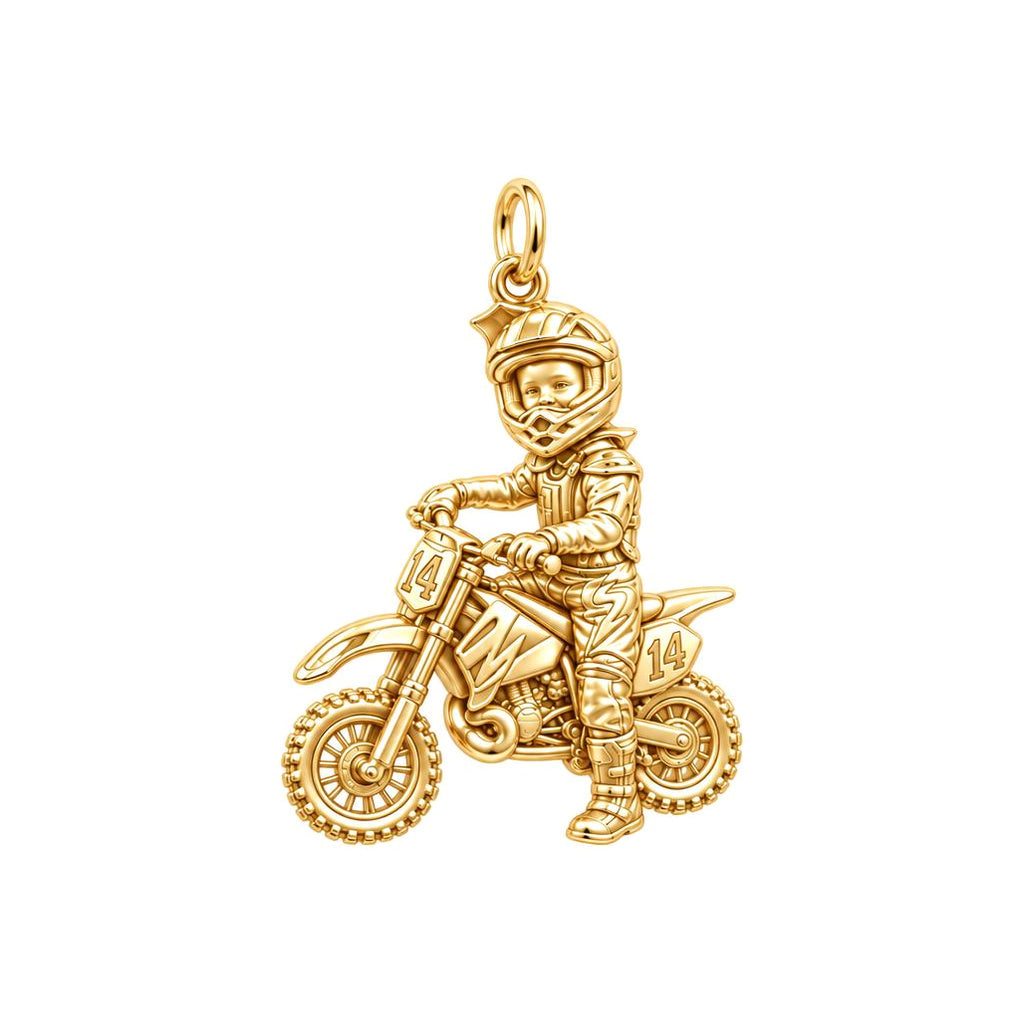 Little Motocross Hero Charm Bracelet – Personalized Mom Gift – 18K gold charm, front view
