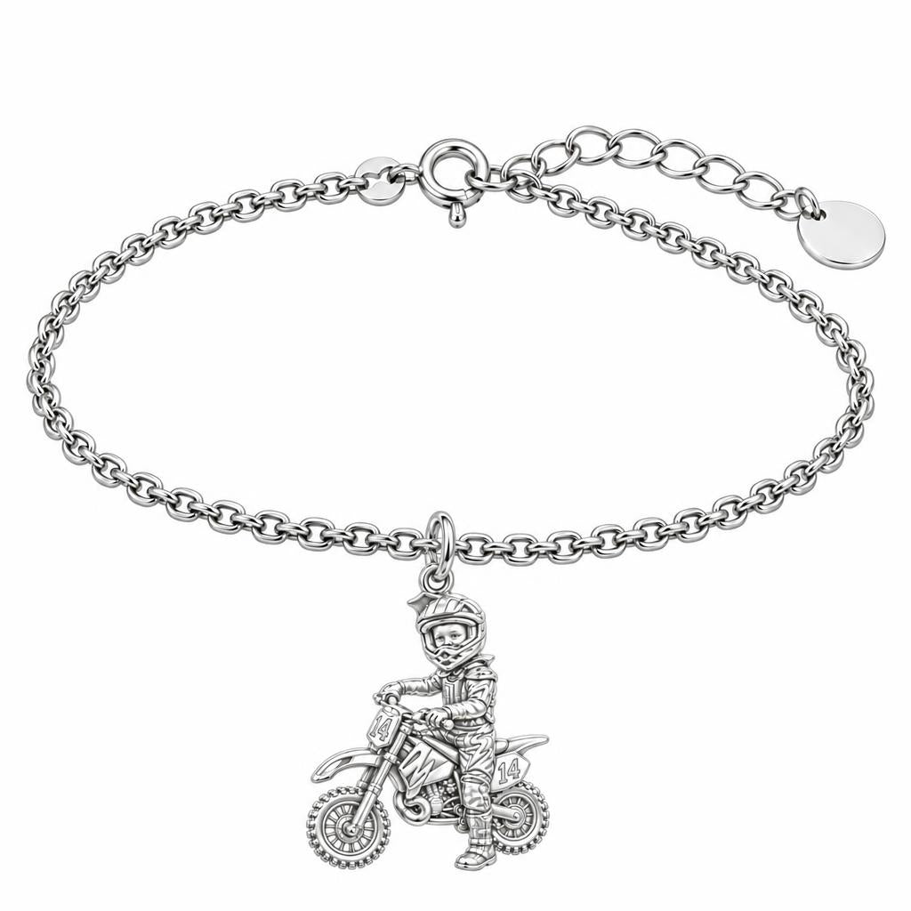 Little Motocross Hero Charm Bracelet Set – silver, front view