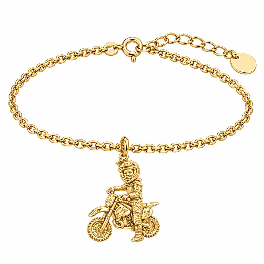 Little Motocross Hero Charm Bracelet Set – 18K gold, front view