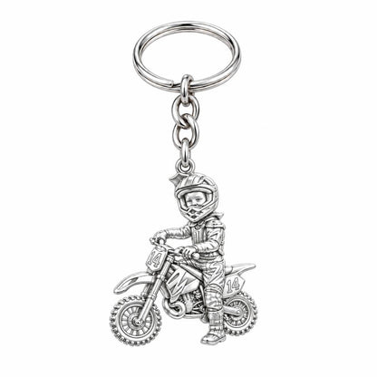 Little Motocross Hero Charm Keychain – silver, front view