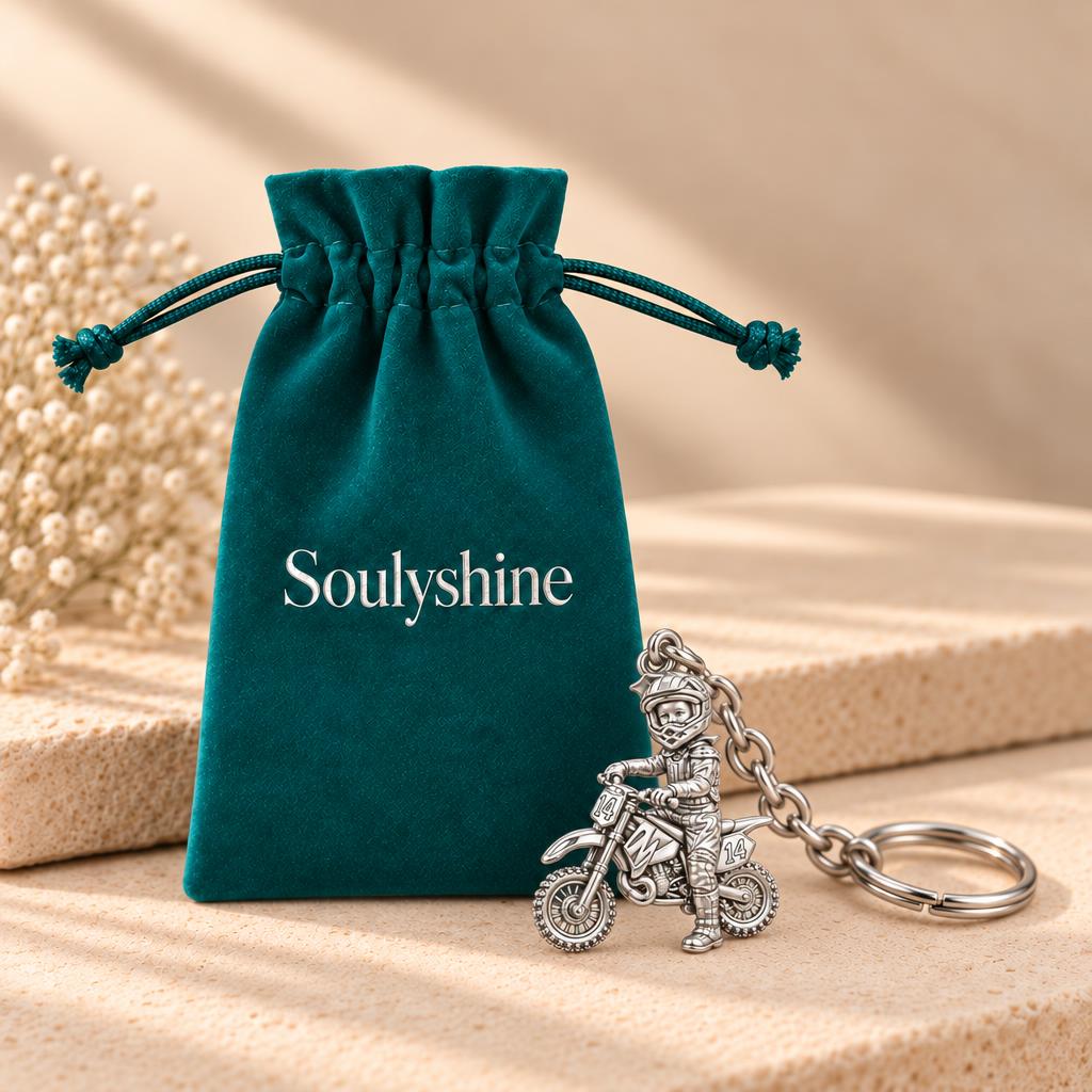 Little Motocross Hero Charm Keychain – Soulyshine velvet gift pouch