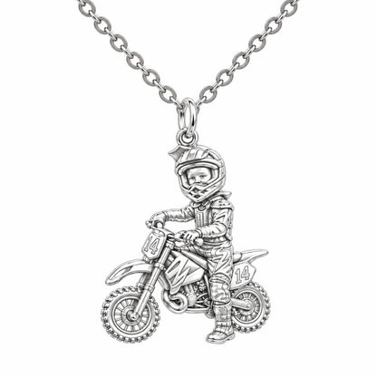 Little Motocross Hero Charm Necklace Set – silver, front view
