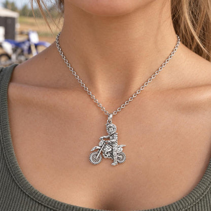 Little Motocross Hero Charm Necklace Set – worn / in use