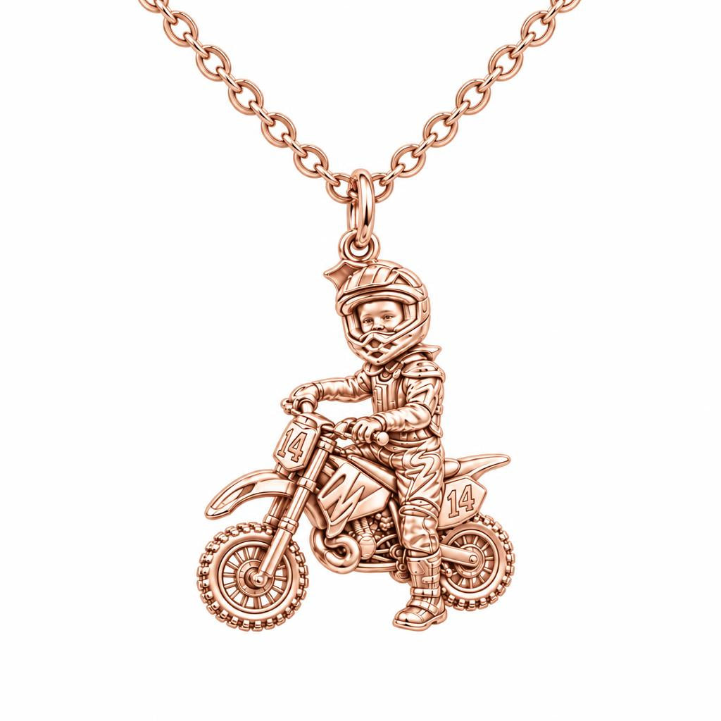 Little Motocross Hero Charm Necklace Set – rose gold, front view