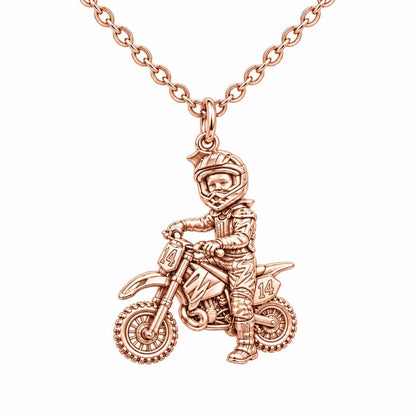 Little Motocross Hero Charm Necklace Set – rose gold, front view
