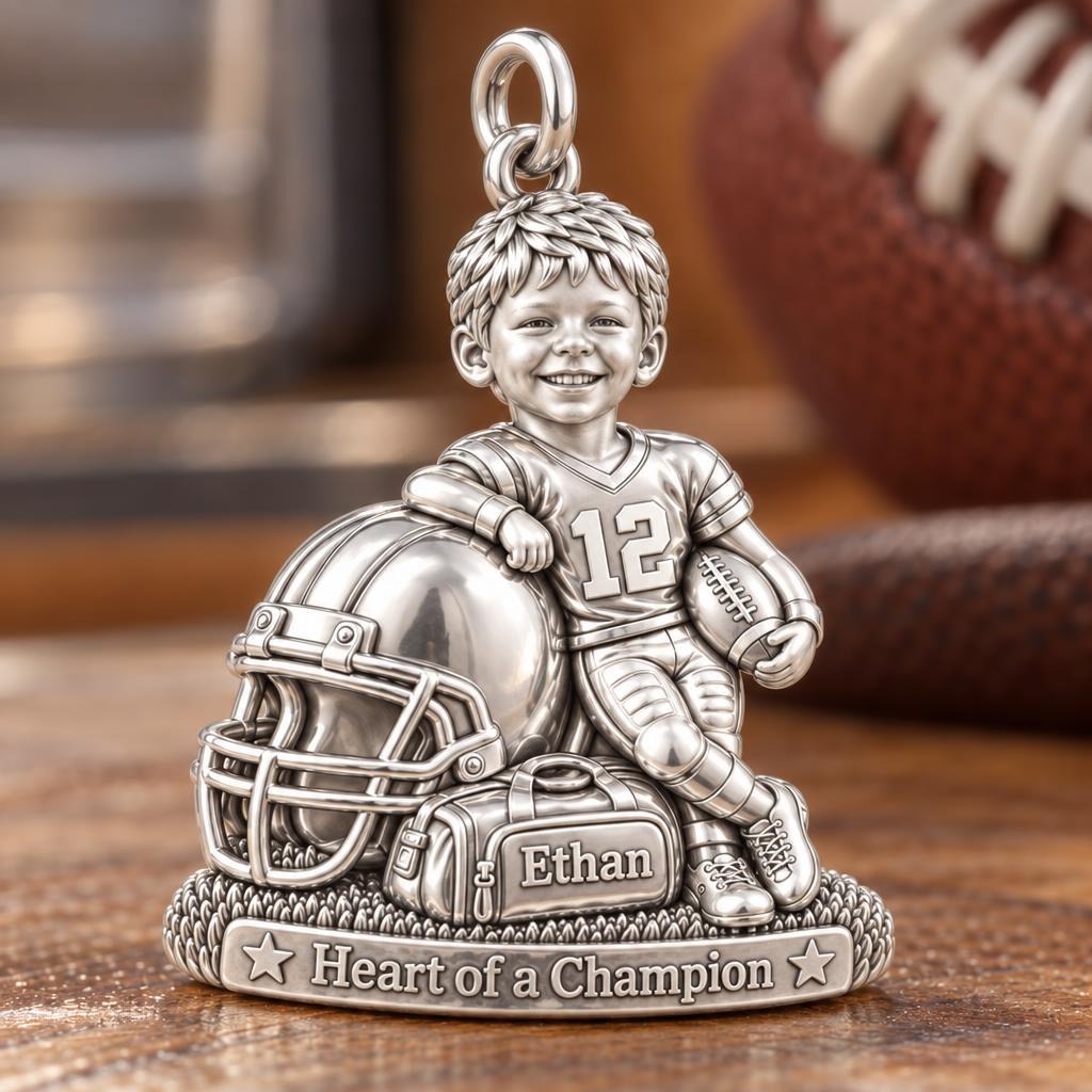 Little MVP Football Charm Bracelet – Personalized Mom Gift – macro detail of the charm