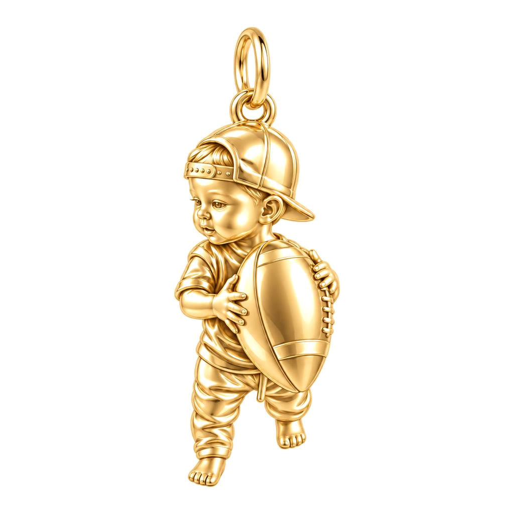 Little MVP Footballer Charm Bracelet – Personalized Mom Gift – 18K gold charm, front view