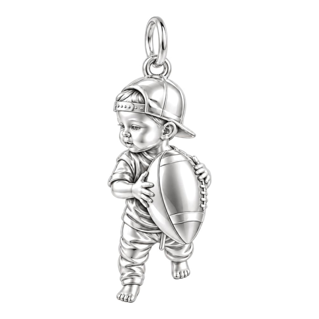 Little MVP Footballer Charm Bracelet – Personalized Mom Gift – silver charm, front view