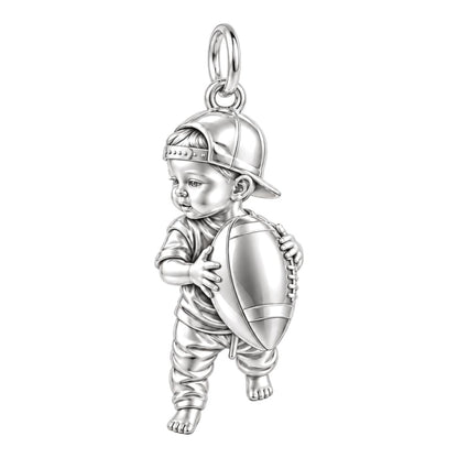 Little MVP Footballer Charm Bracelet – Personalized Mom Gift – silver charm, front view