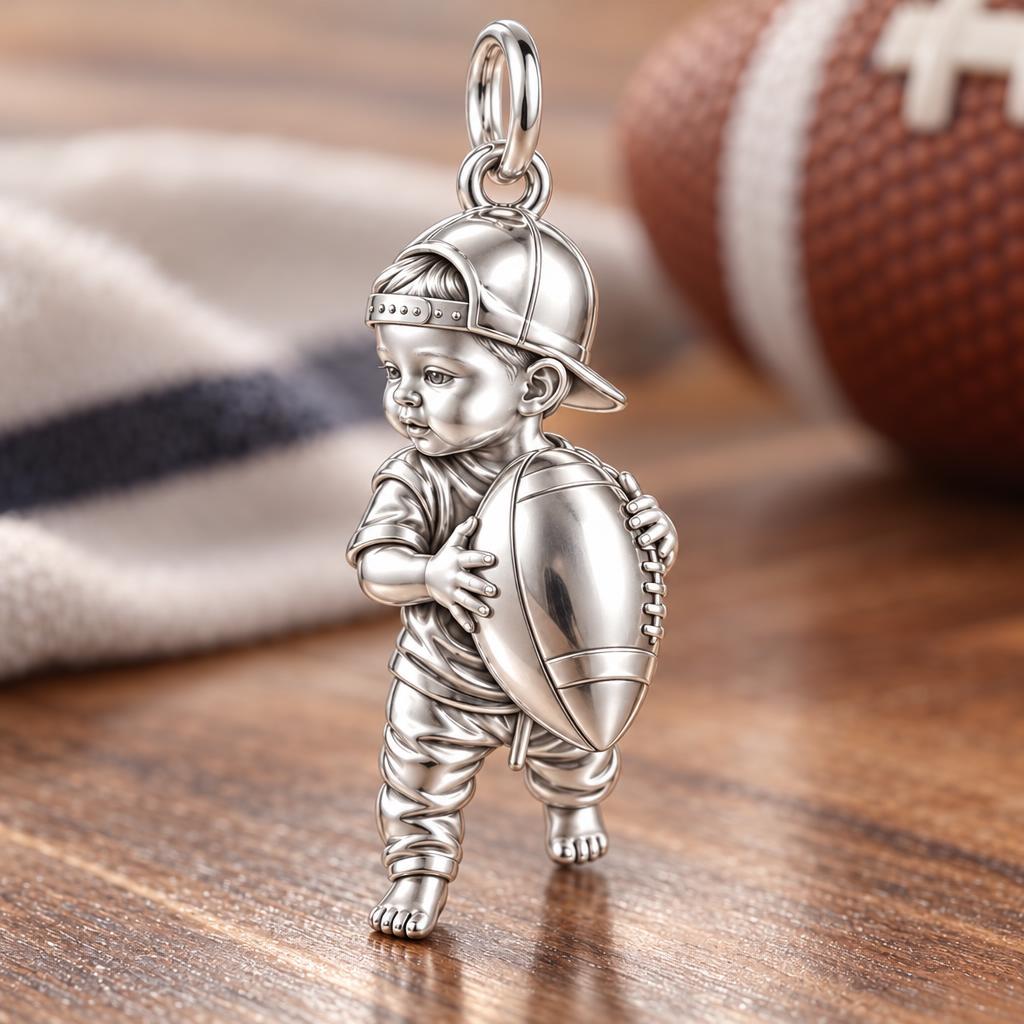 Little MVP Footballer Charm Bracelet – Personalized Mom Gift – macro detail of the charm