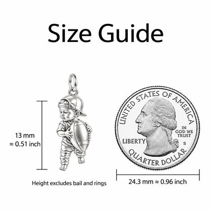 Little MVP Footballer Charm Bracelet – Personalized Mom Gift – size guide, 13 mm charm next to a quarter