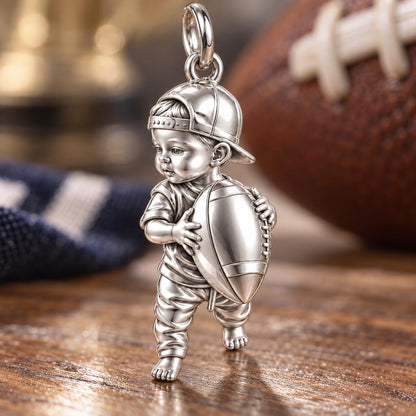 Little MVP Footballer Charm Bracelet – Personalized Mom Gift – macro detail of the charm